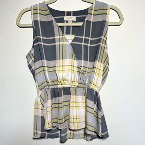 LOFT Sleeveless Plaid Wrap Blouse – Peplum Waist Top XS